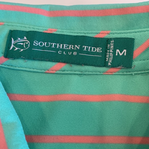 Southern Tide Club Mimosa Hills Green & Orange Striped Polo, M - Picture 4 of 8